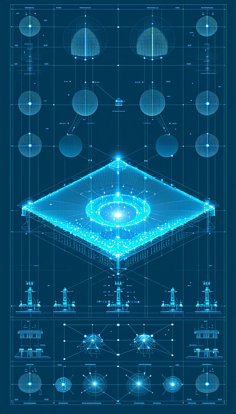 In This Image, There Is A Blue And White Drawing Of A Space Station