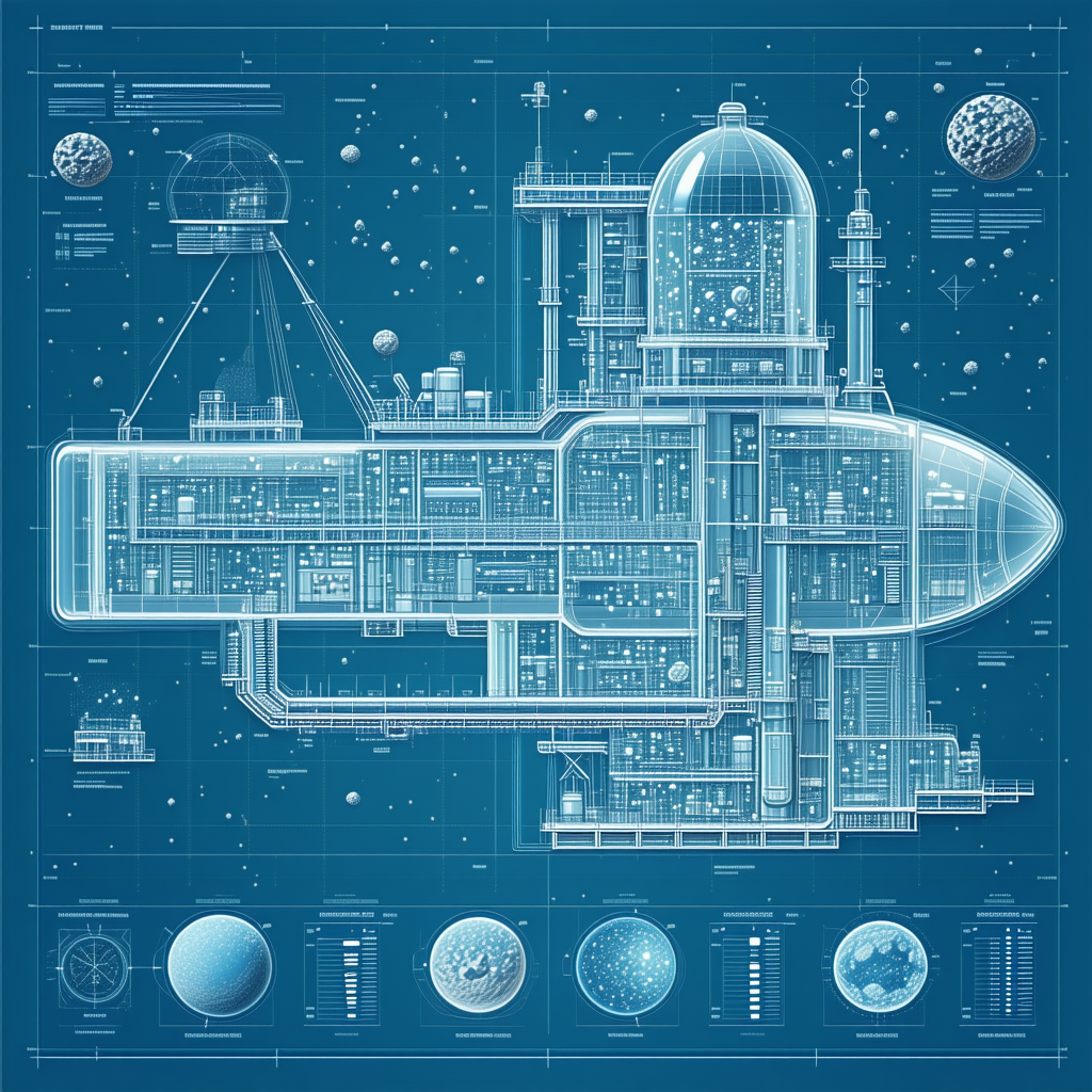 A Blue And White Drawing Of A Space Ship Is Shown