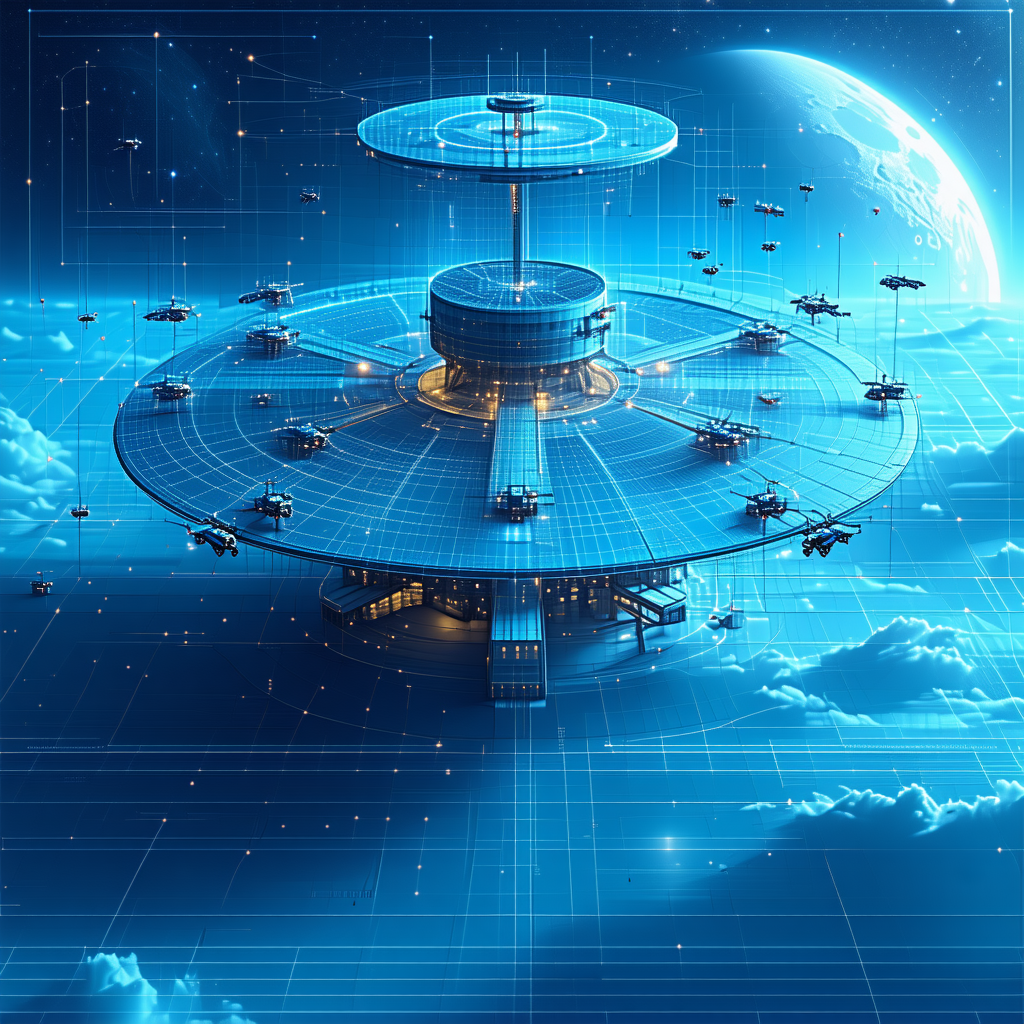 In This Image, There Is A Large, Futuristic Space Station With A Dome-shaped Structure