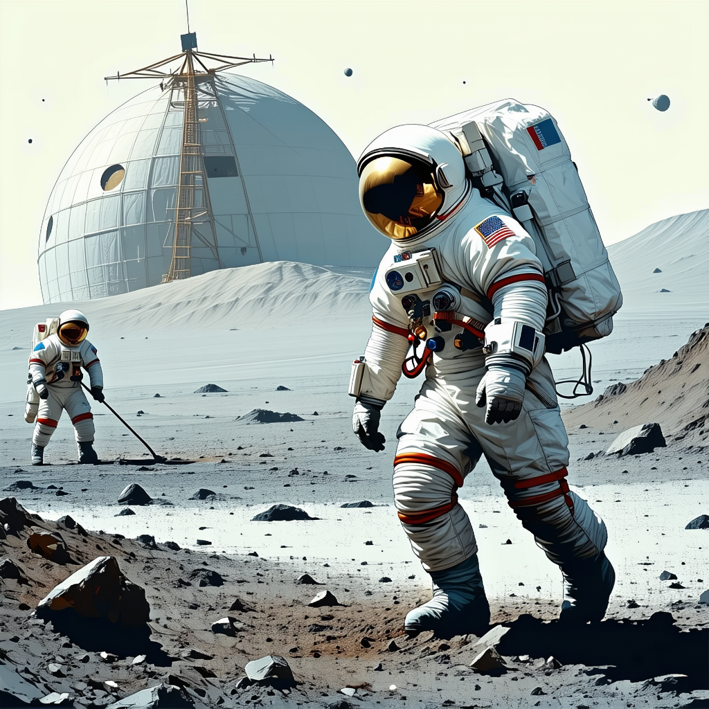 In The Image, There Are Two Astronauts Standing On A Rocky Surface, Possibly On The Moon