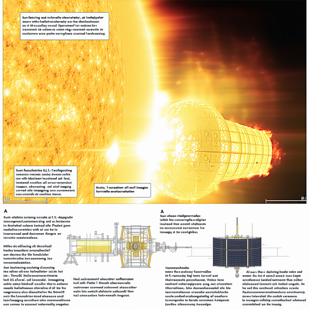 The Image Is A Diagram Of A Spacecraft, Likely A Space Station, With A Large Sun In The Background