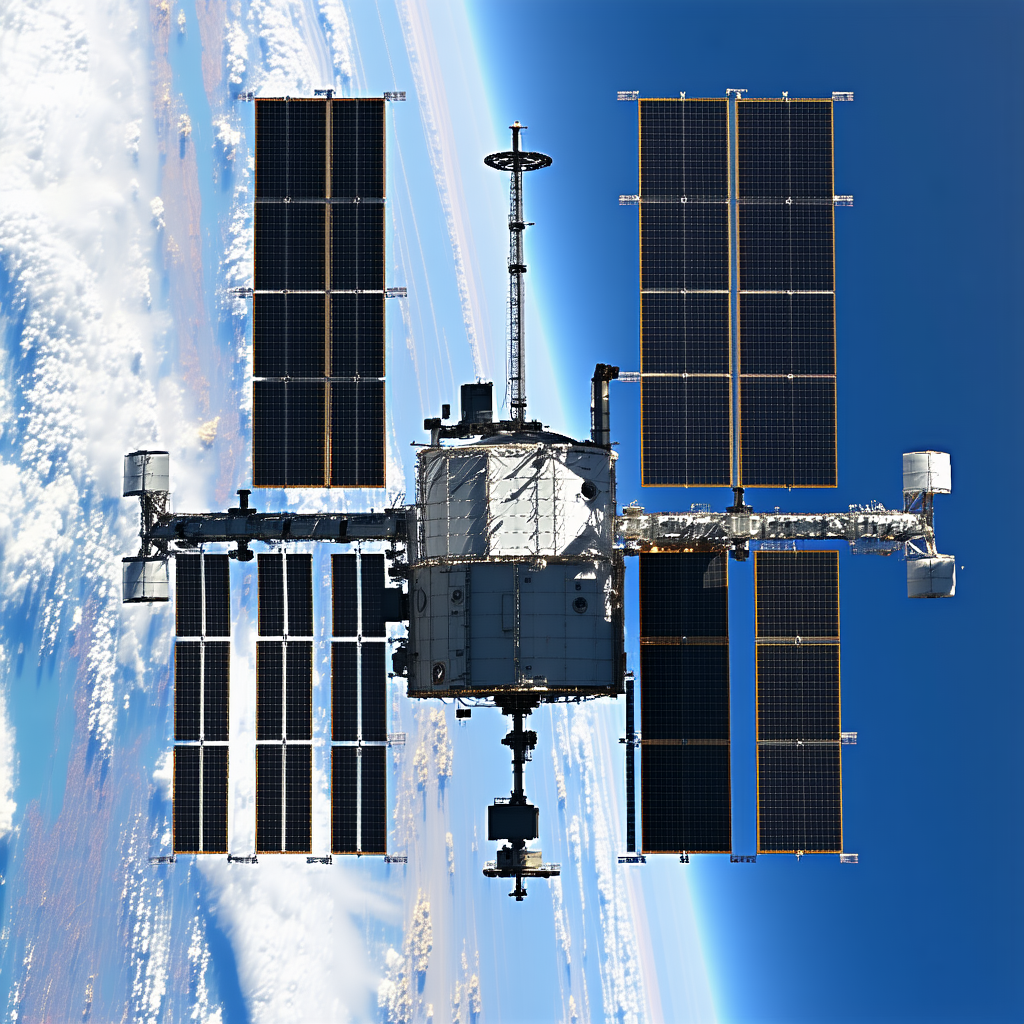 A Space Shuttle With A Large Satellite Dish On Top Of It
