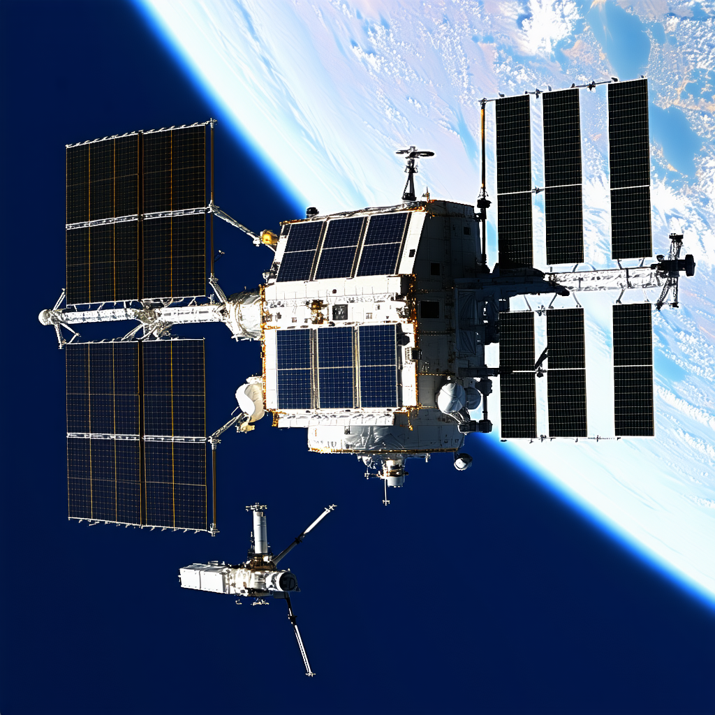 A Space Shuttle With A Large Satellite On Top Of It