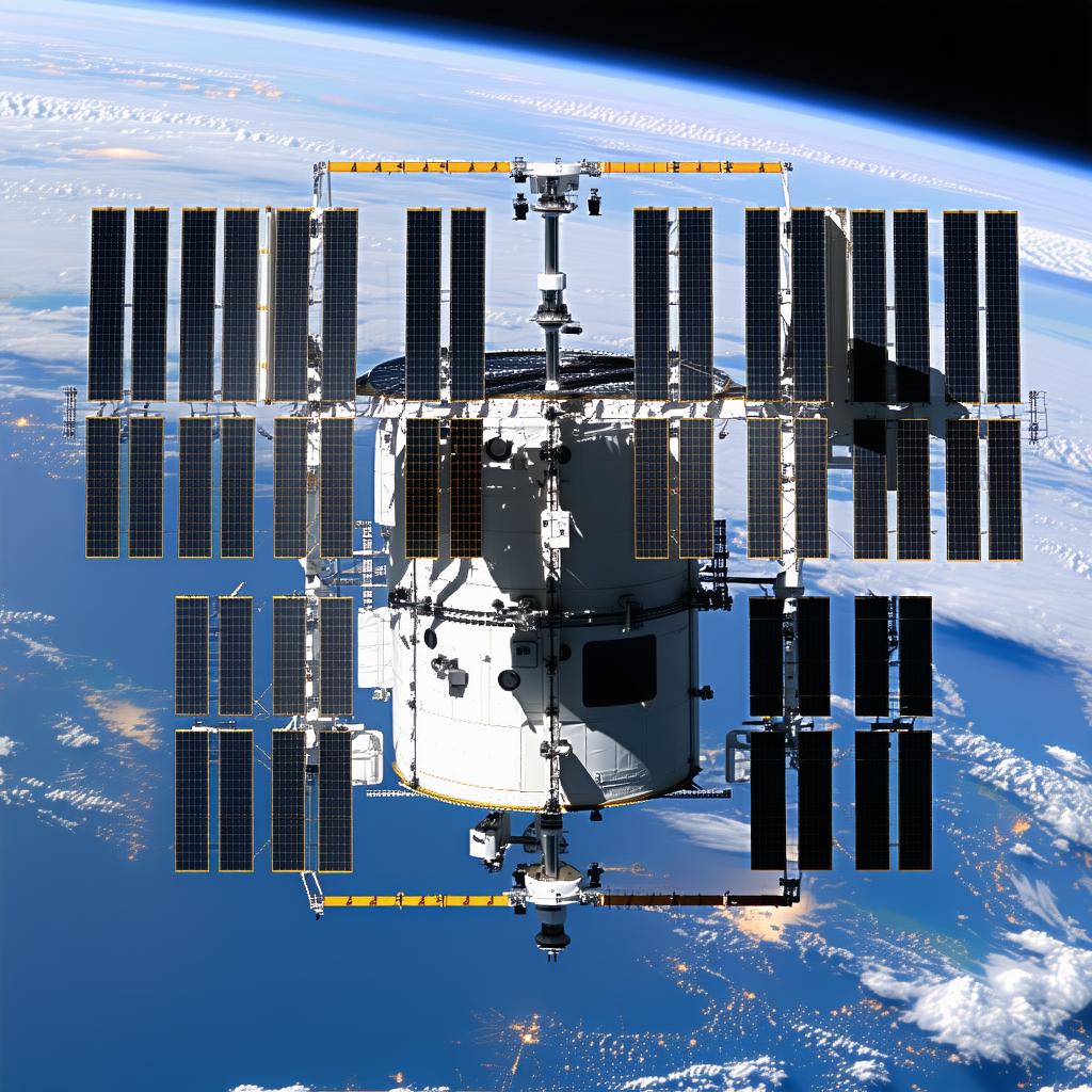 A Space Shuttle With A Large Satellite Dish On Top Of It