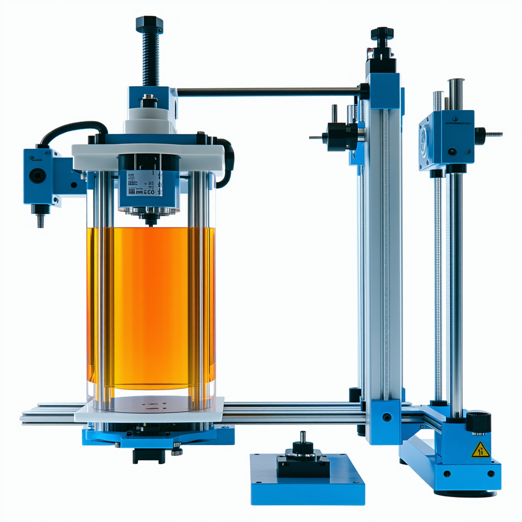 A Blue Machine With A Clear Glass Container On Top Of It