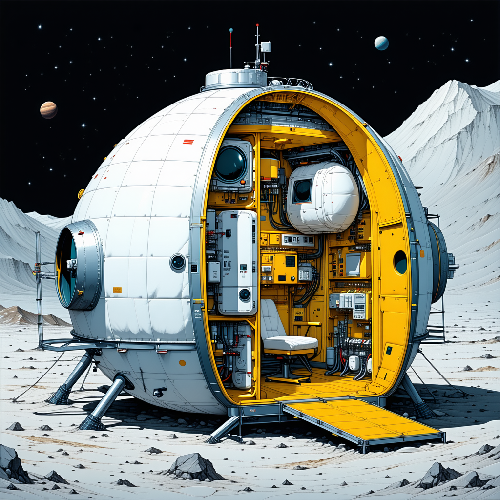 In The Image, There Is A Large, White, Round Spacecraft With A Yellow Dome On Top