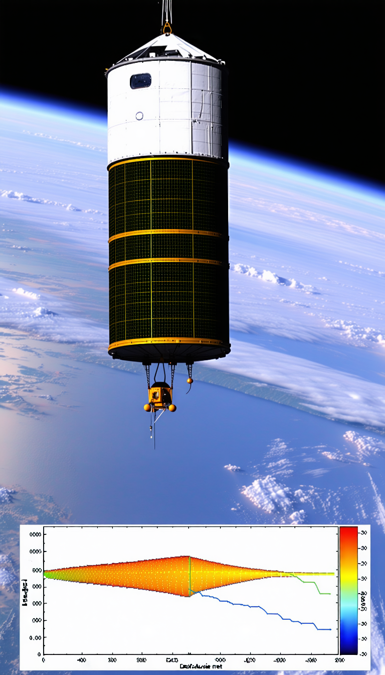 A Large Spacecraft Is Flying Through The Air, With A Satellite Attached To The Bottom Of It