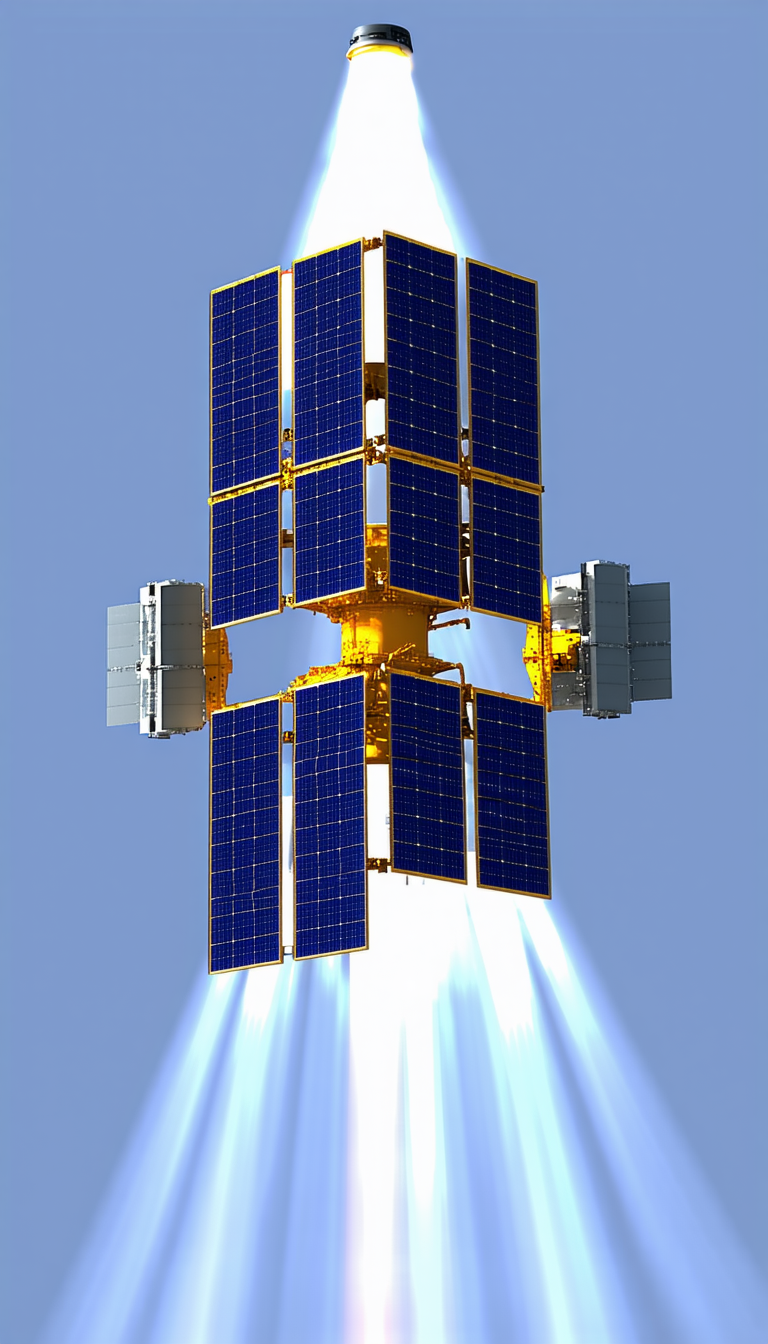 A Spacecraft Is Shown In The Image, With A Large Solar Panel On Its Side