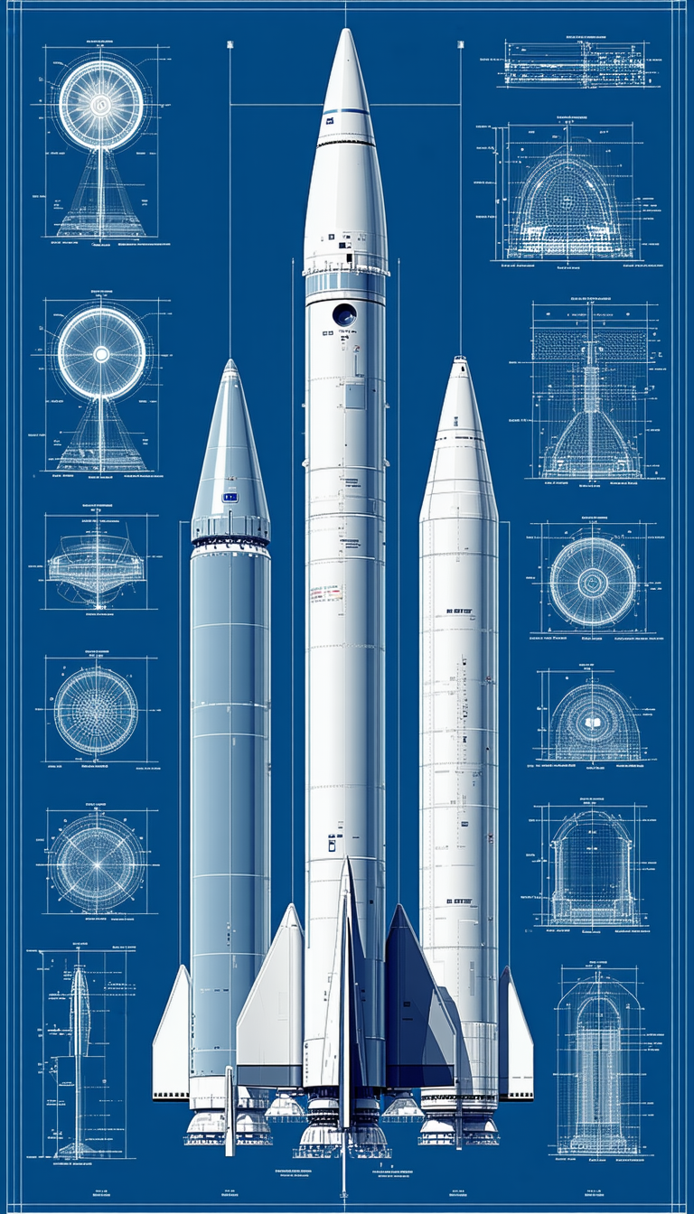A Blue Illustration Of A Rocket Ship Is Shown, With Three Different Sections Of The Rocket