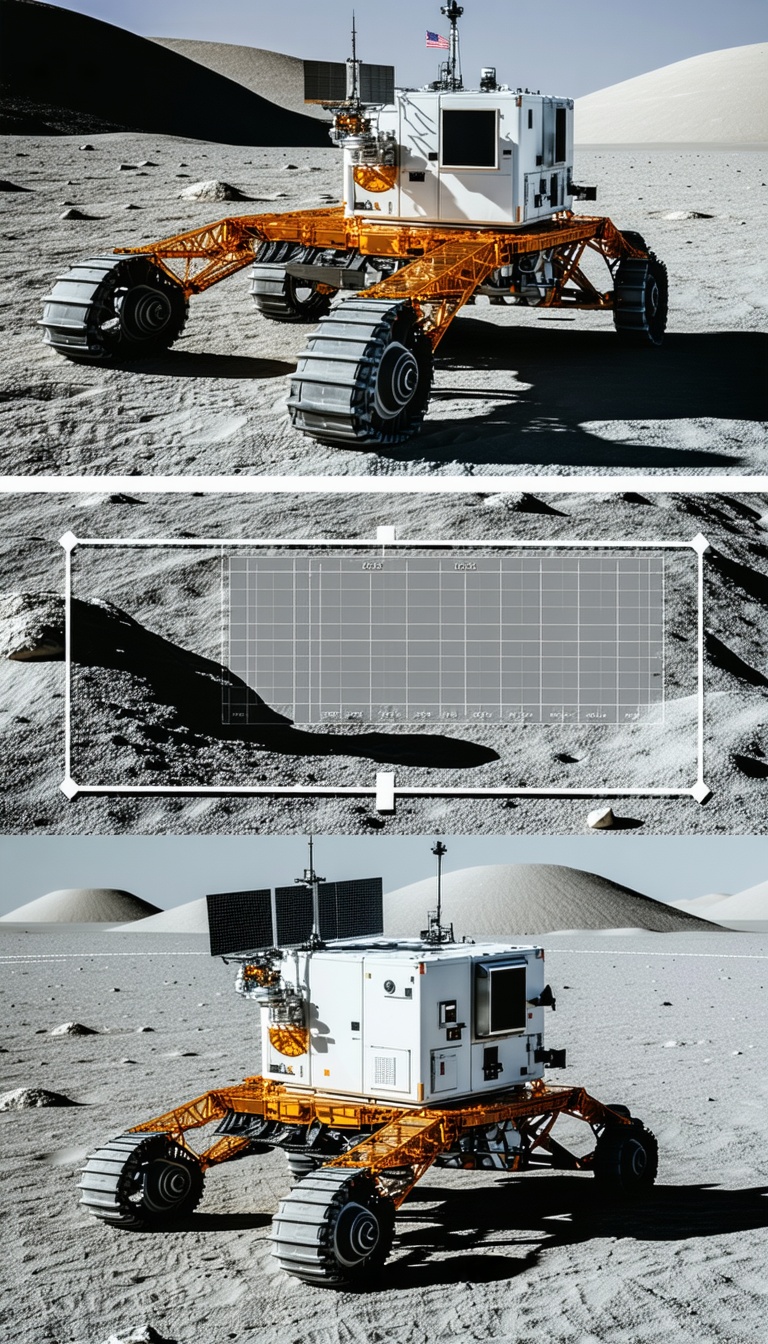 The Image Is A Split-screen Display Of A Rover On The Moon