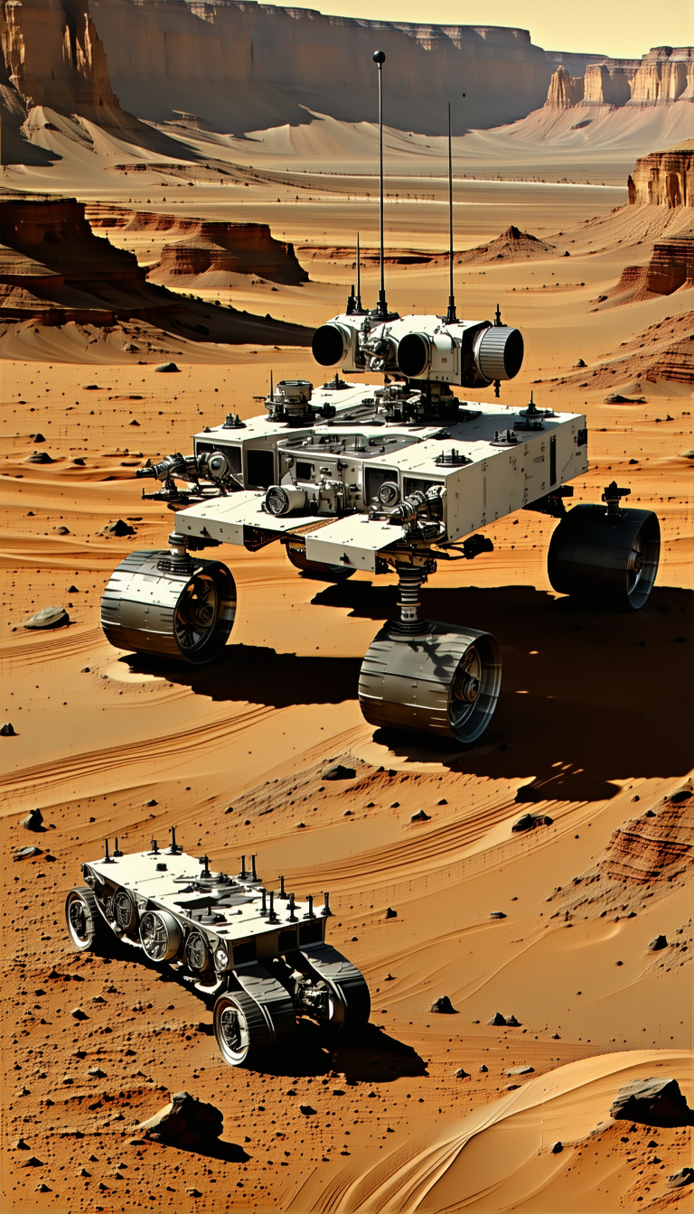 A Large White Robotic Vehicle With Two Wheels, Sitting On A Dirt Surface