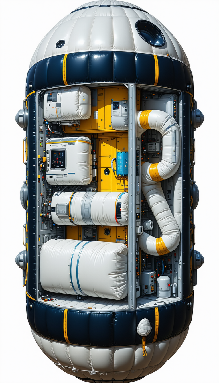 A Large White And Yellow Spacecraft Is Shown In A Three-dimensional View