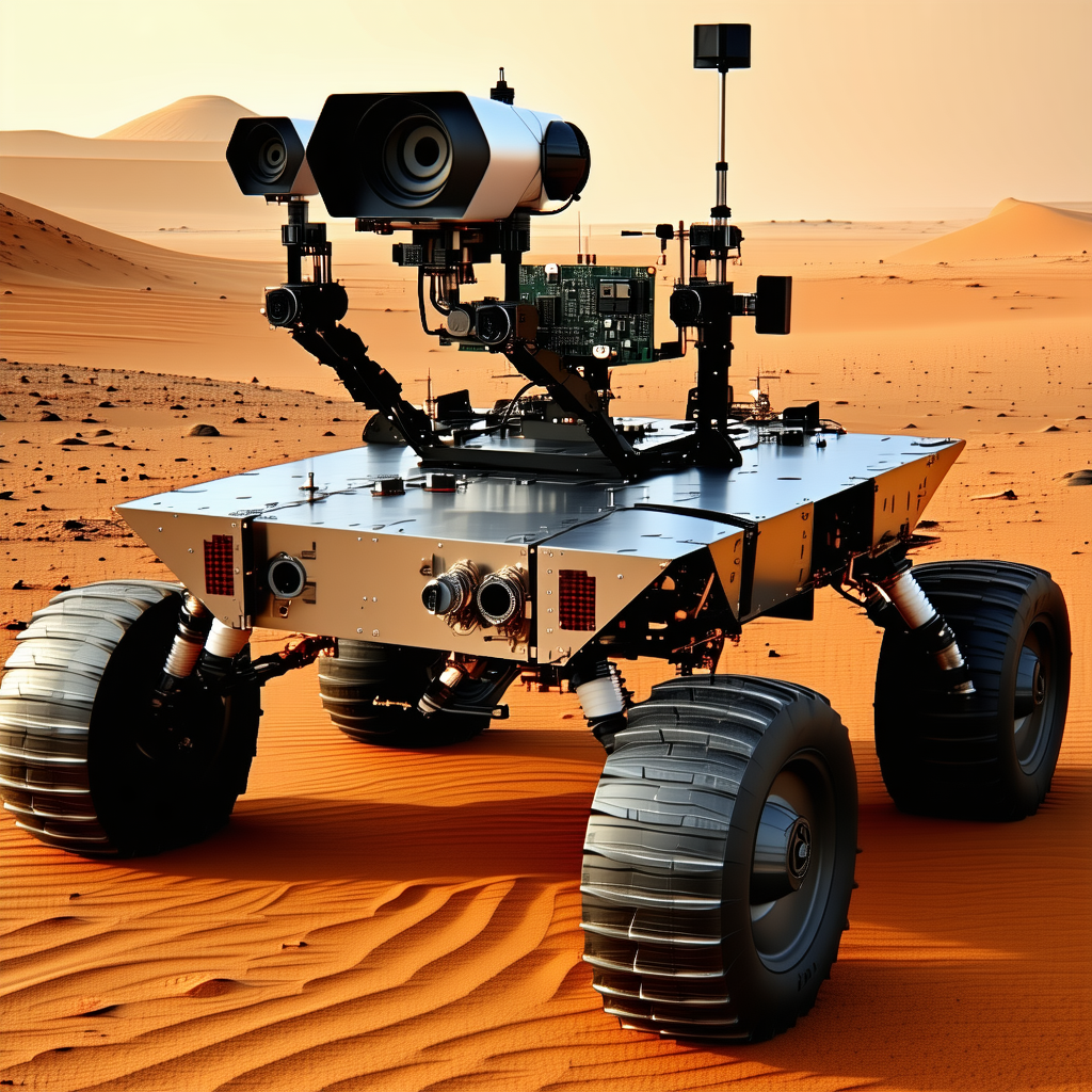 A Large Robotic Vehicle With A Camera Mounted On Its Front