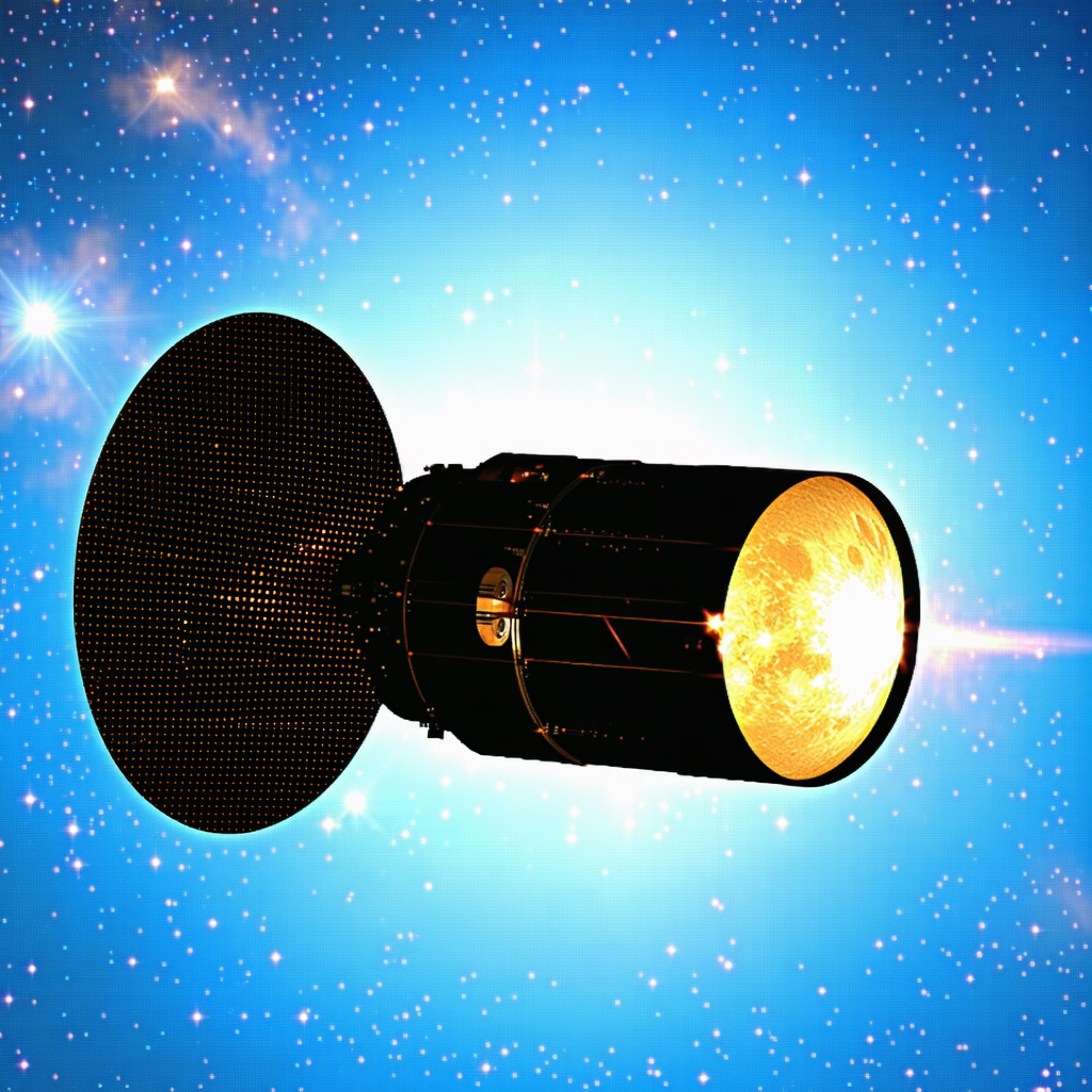 A Spacecraft With A Bright Light On The Front, Possibly A Light On A Satellite Or A Space Station