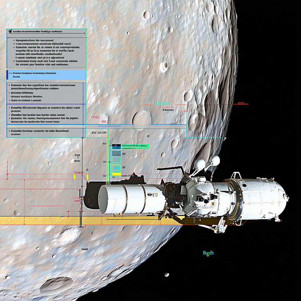 A Spacecraft Is Shown In A Close-up View, With A Large Satellite In The Background