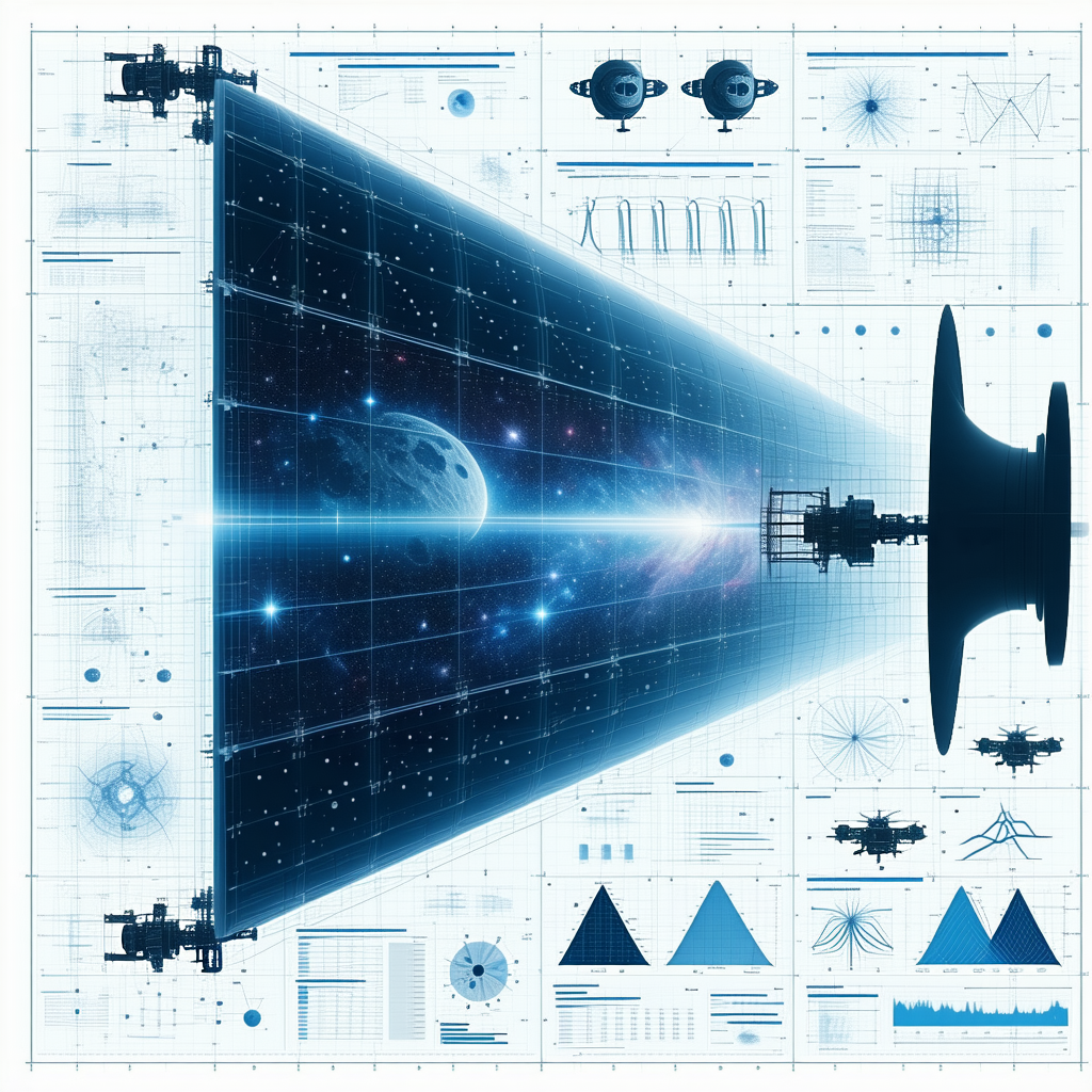 The Image Is A Blue And White Illustration Of A Spacecraft, Possibly A Rocket Or A Space Station