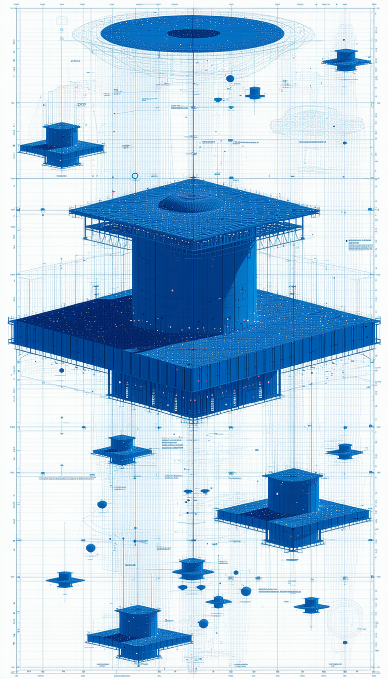 A Blue Structure Is Shown In A Blueprint Drawing