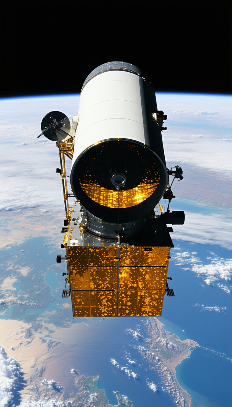 A Space Shuttle With A Large Satellite Dish On Top Of It