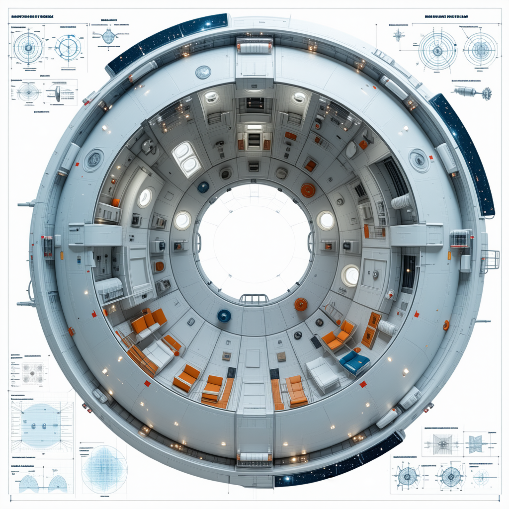 The Image Is A 3d Model Of A Space Station, Showcasing The Interior Layout And Design