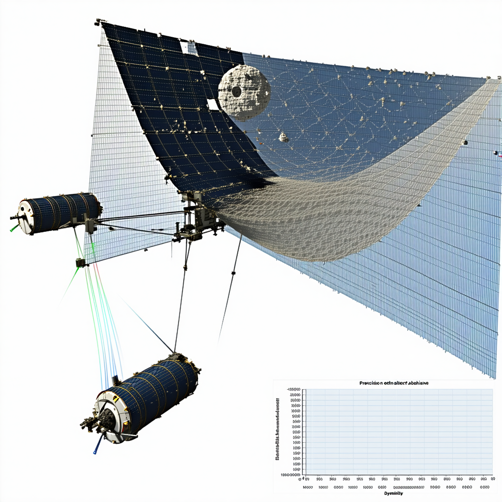 The Image Is A 3d Model Of A Spacecraft, Which Appears To Be A Large, Long, And Narrow Structure