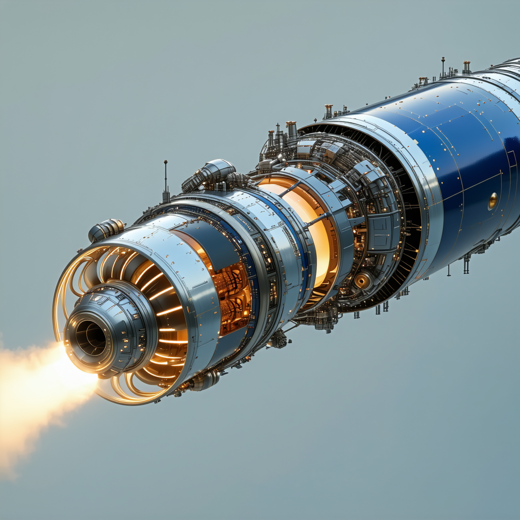 A Large Blue And Silver Engine Is Shown In A Close-up View