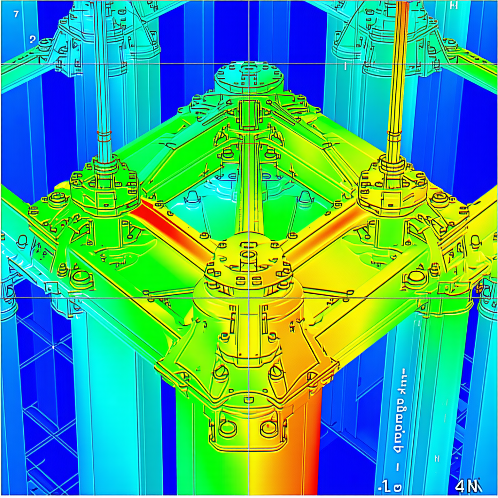 A 3d Model Of A Large Metal Structure Is Displayed In A Blue And Yellow Color Scheme