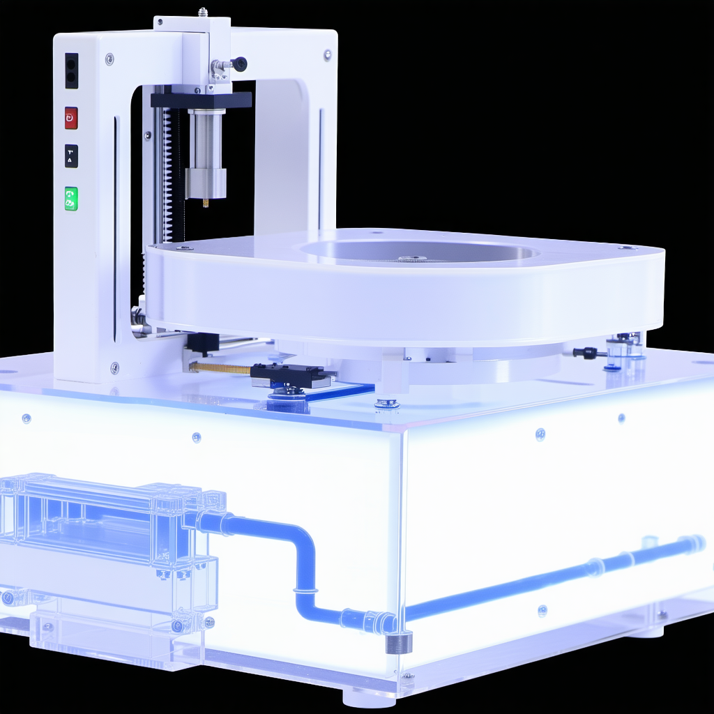 A White Machine With A Blue Light Is Sitting On A Table