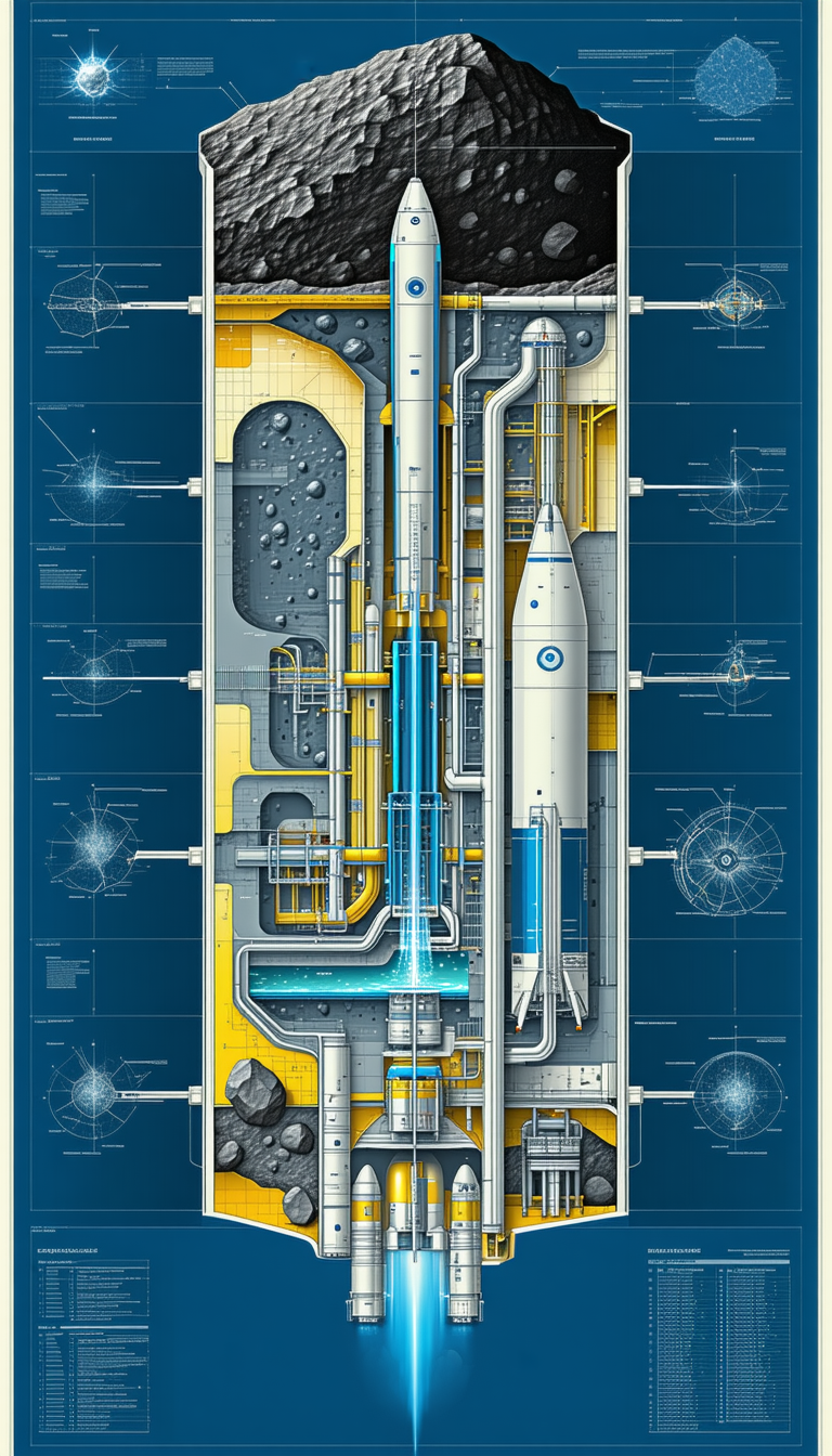 The Image Is A Blue And Yellow Illustration Of A Space Shuttle, Showcasing Its Various Components