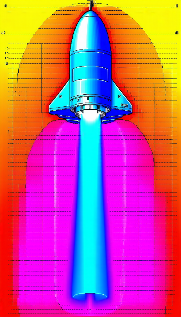 A Blue Rocket Ship Is Shown In A Colorful