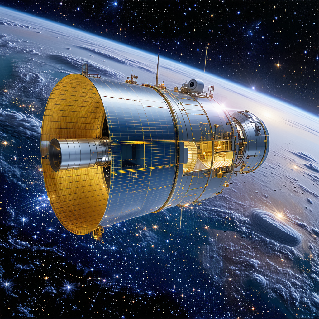 A Spacecraft, Possibly A Satellite Or A Space Shuttle, Flying Through The Vast Expanse Of Space