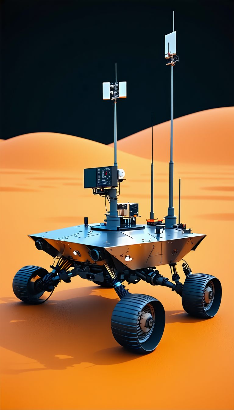 A Futuristic Robotic Vehicle With A Large Antenna On Top