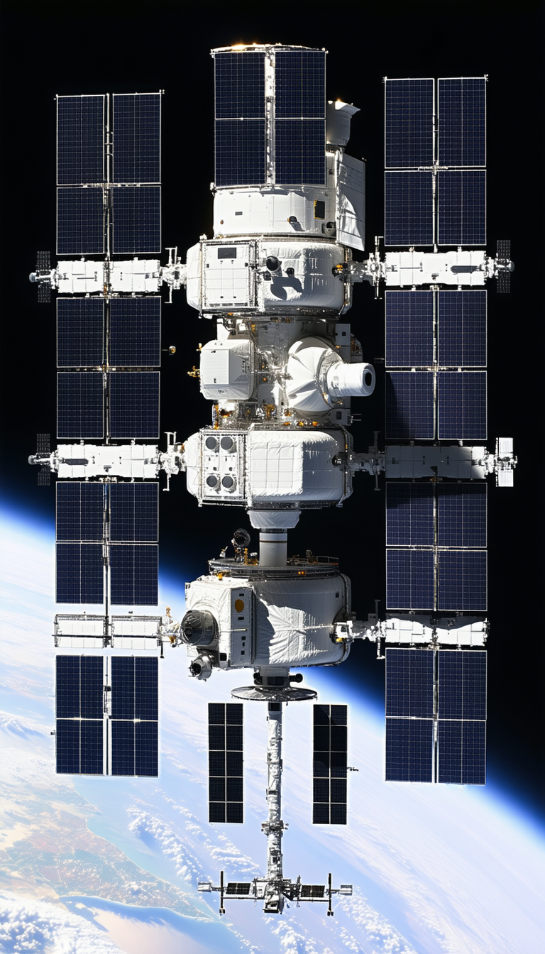 A Large Space Station With A White And Silver Color Scheme