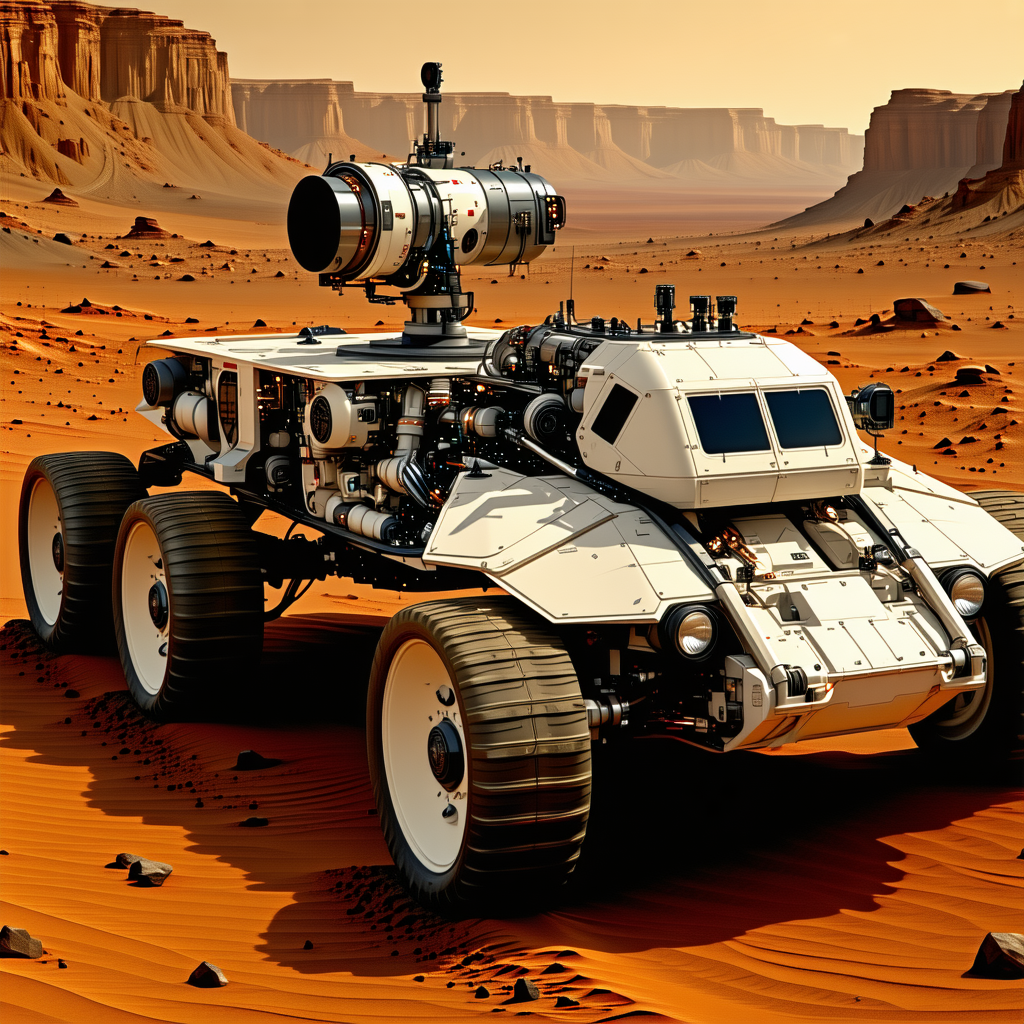 A Futuristic Vehicle, Possibly A Spacecraft Or A Rocket, Parked On A Dirt Surface