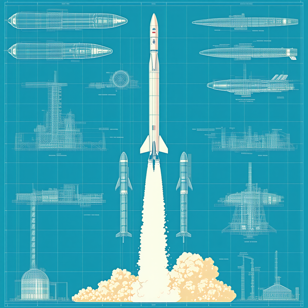 The Image Is A Blue And White Illustration Of A Rocket Launch