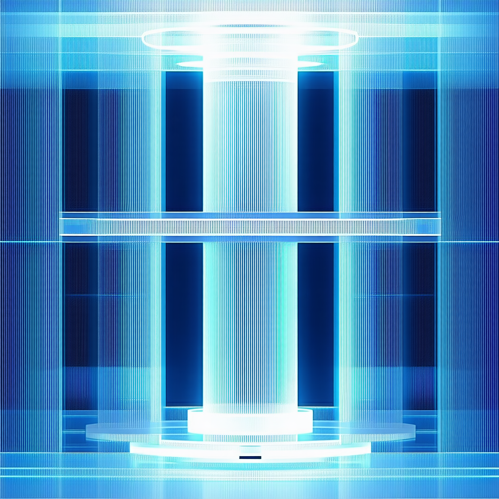 A Blue And White Cylinder, Which Appears To Be A Light Bulb Or A Large Electrical Component