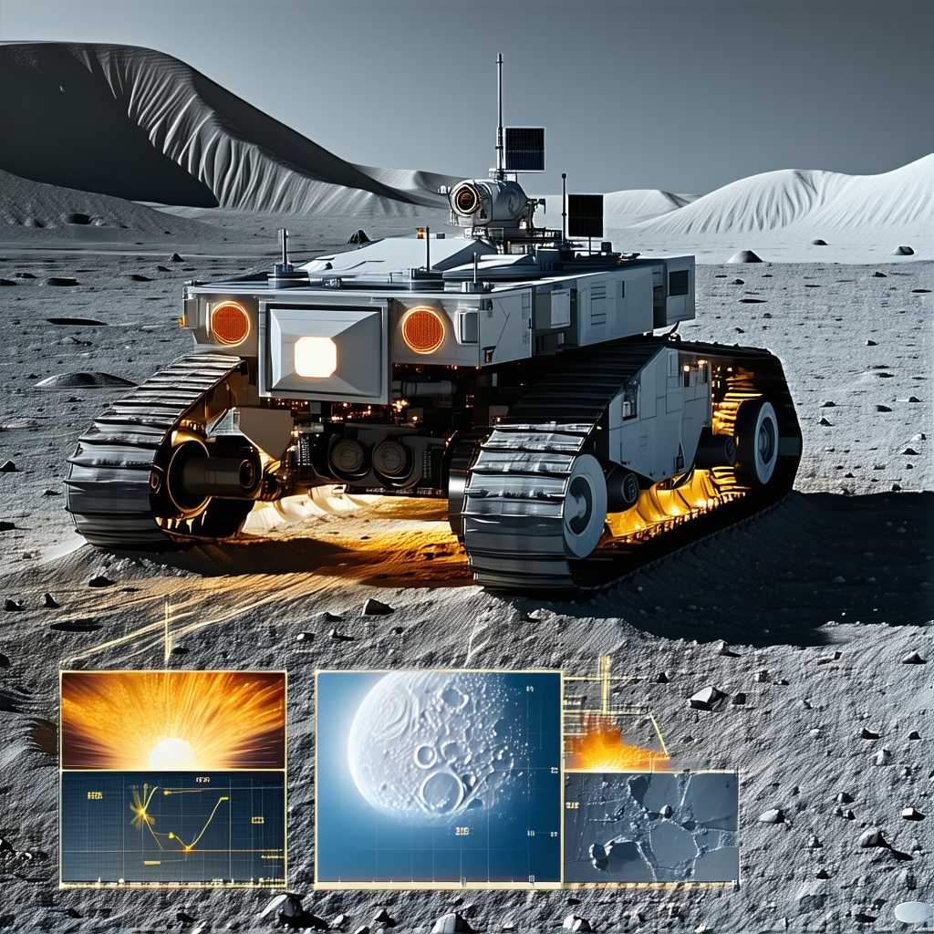 A Futuristic Robotic Vehicle, Possibly A Tank Or A Rover, Parked On A Rocky Surface