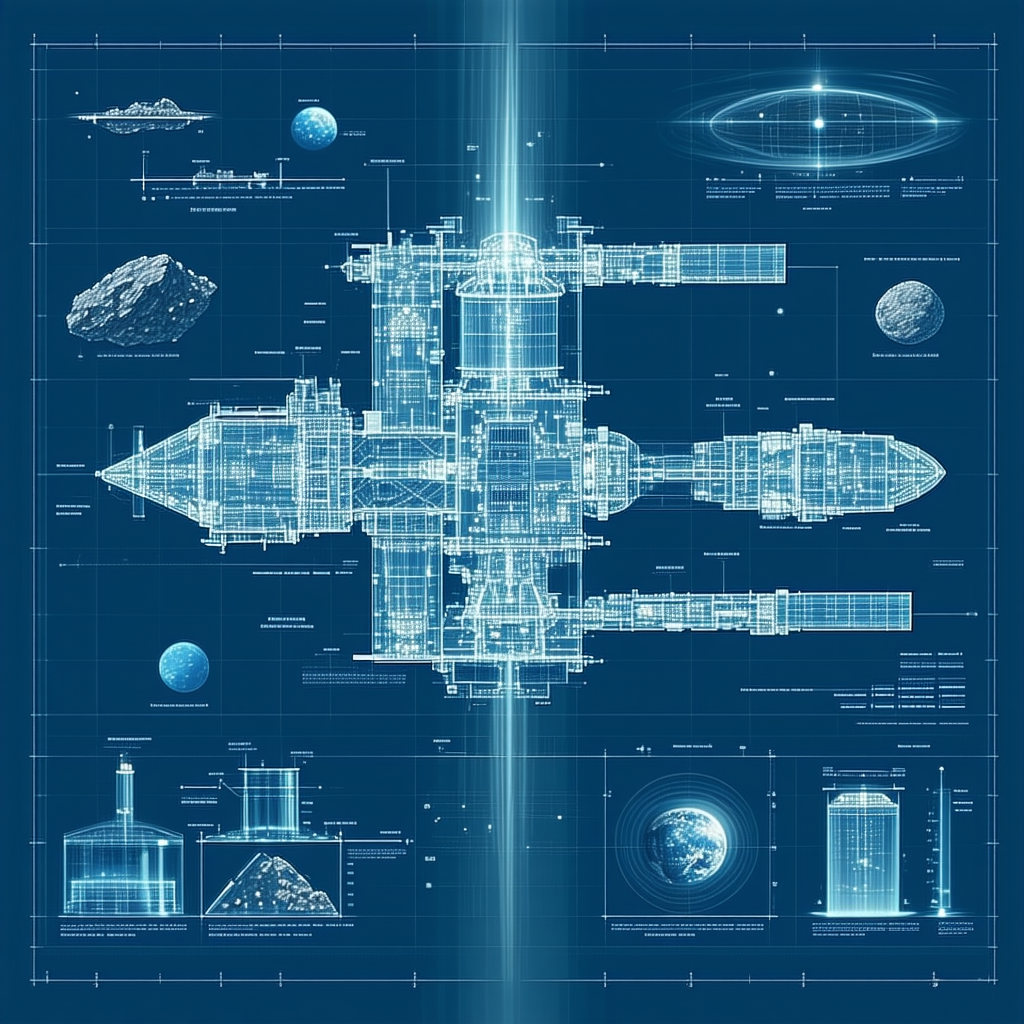 A Blue And White Drawing Of A Space Ship Is Displayed On A Blue Background