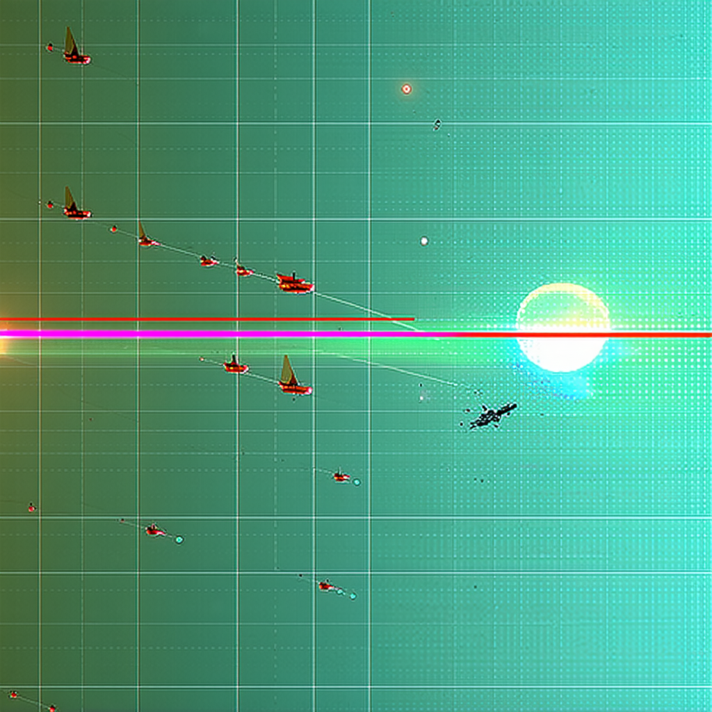 In The Image, There Is A Group Of Small Red Spaceships Flying Through The Air