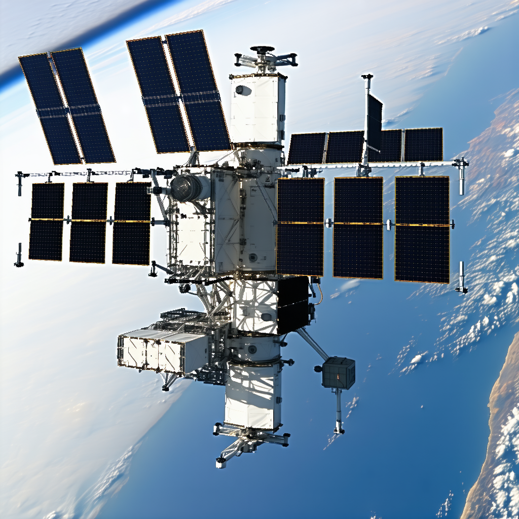 A Space Shuttle Is Flying Through The Sky, With Its Solar Panels Open