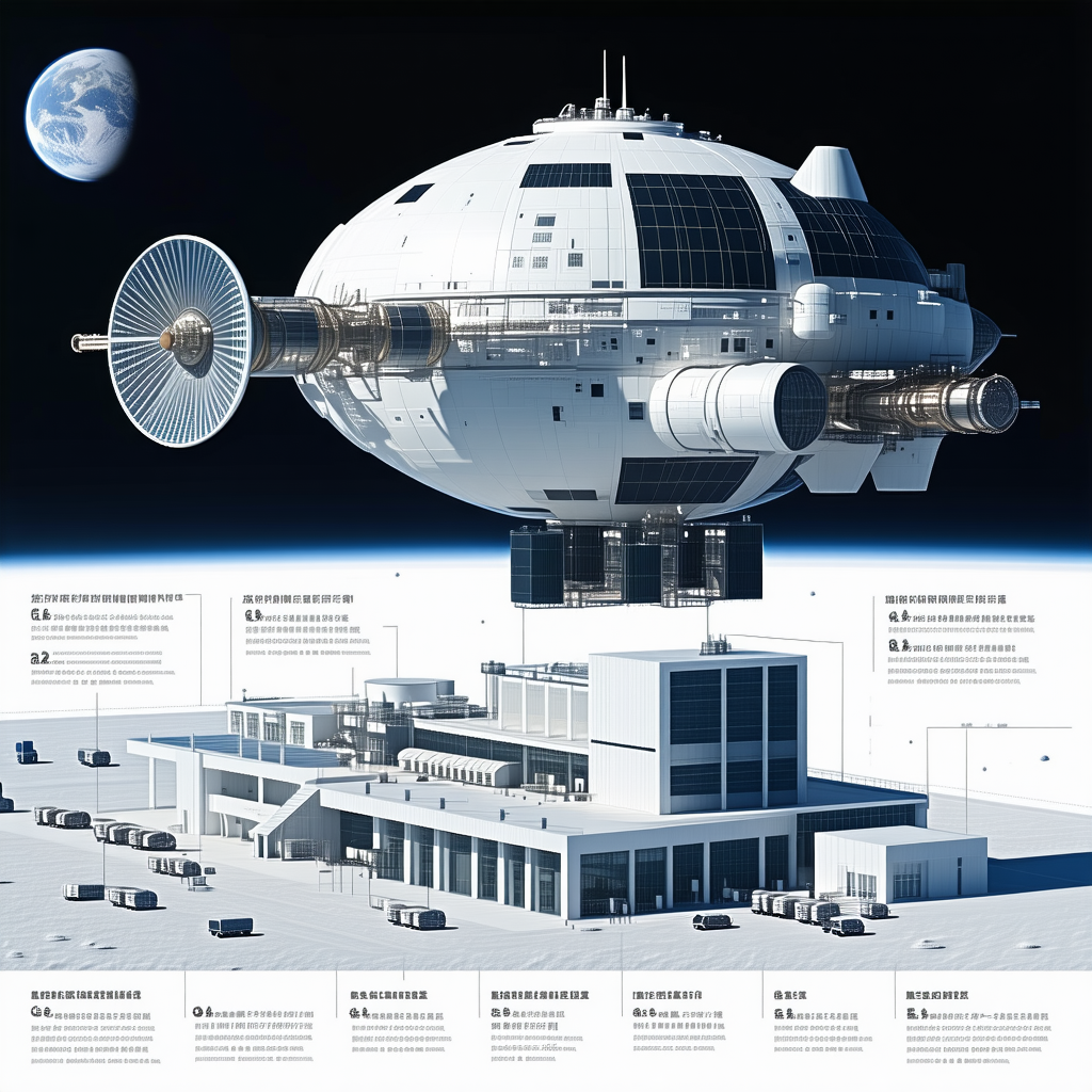 A Large White Space Station Floating In The Air