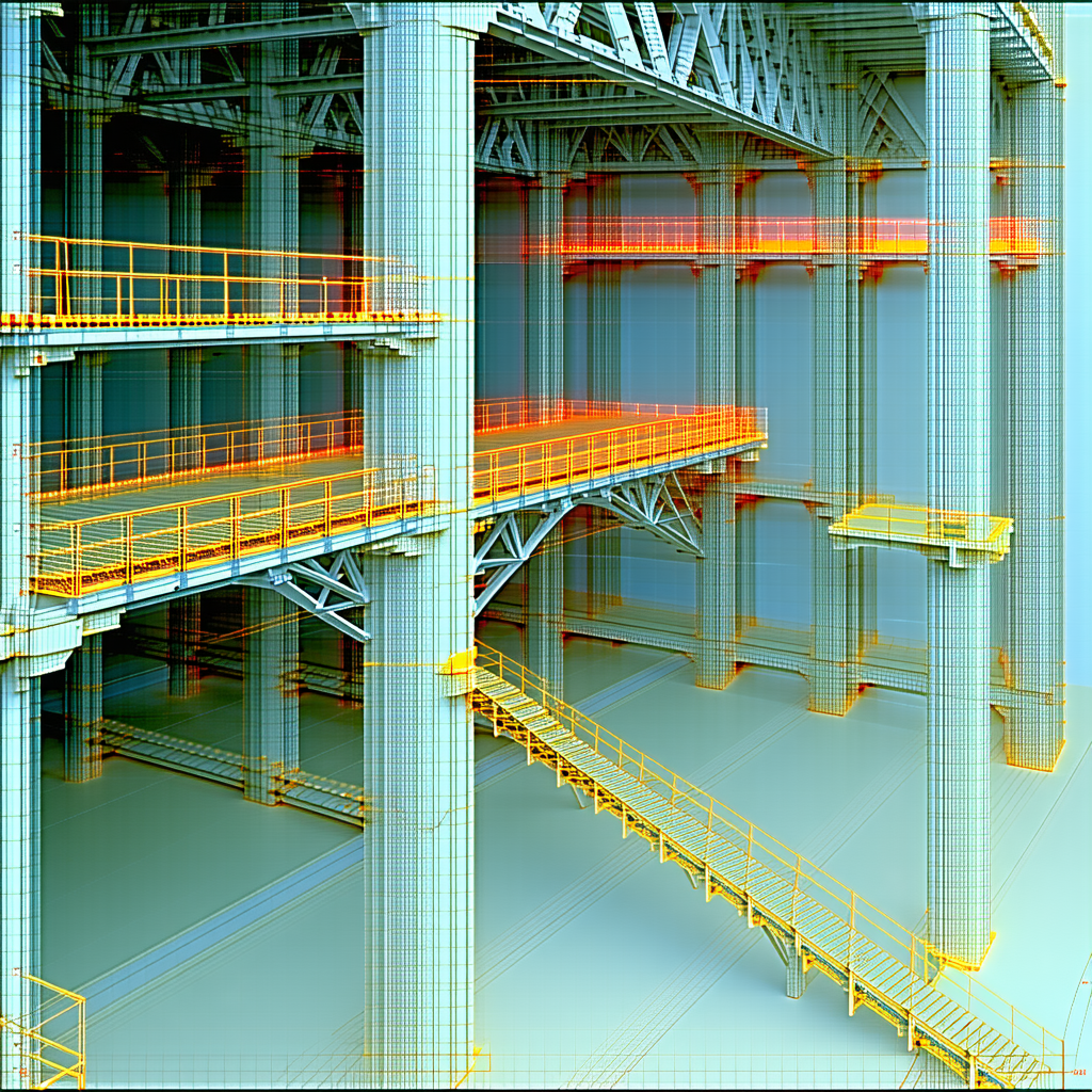 The Image Is A 3d Model Of A Large Building With A Bridge And A Walkway