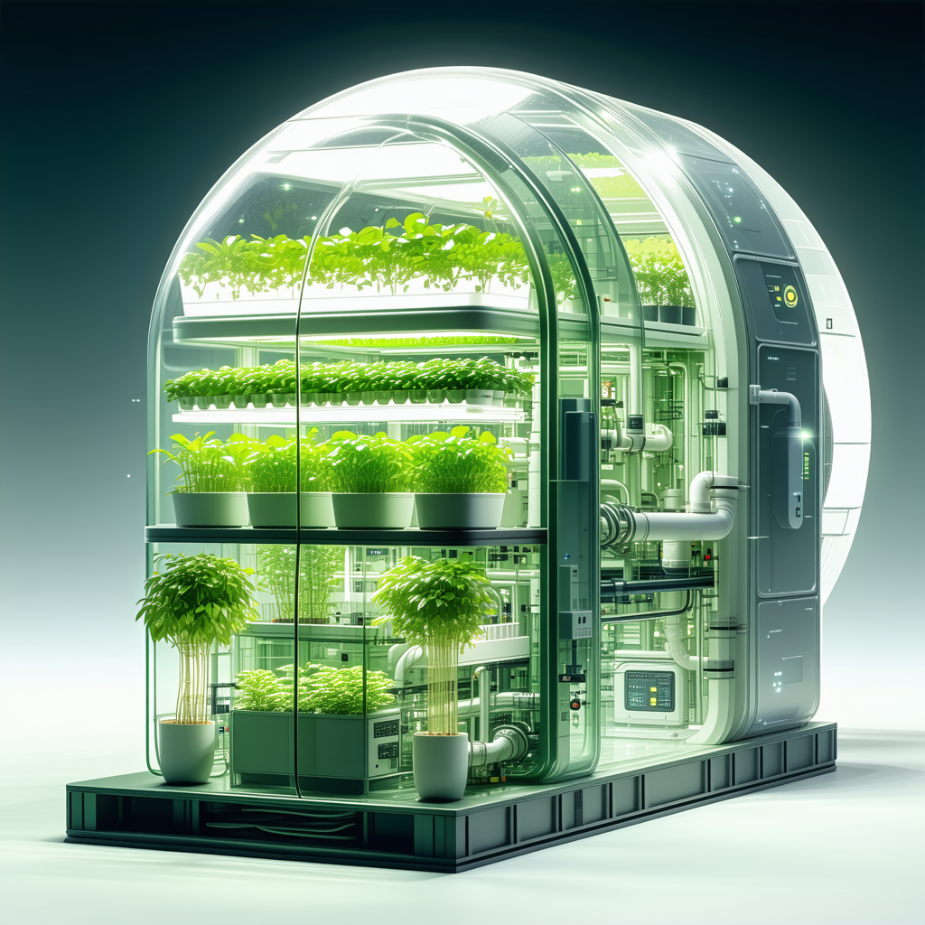 A Large, Futuristic Greenhouse Filled With Various Plants