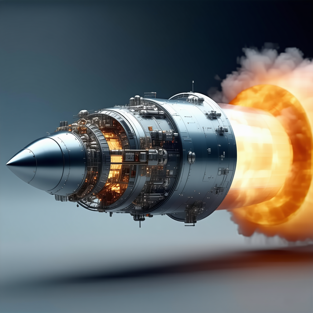 A Large Rocket Engine With A Blue And White Color Scheme