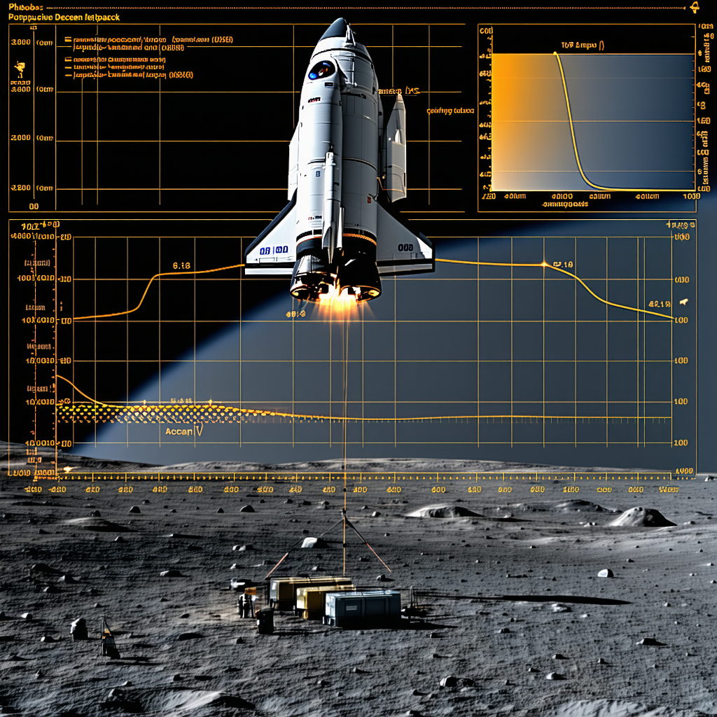 A Space Shuttle Is Shown In A Computer Simulation, Flying Over A Moon-like Surface