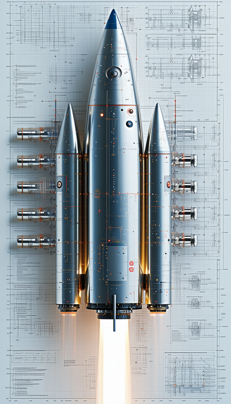 A Large Rocket Ship Is Shown In A Detailed Drawing