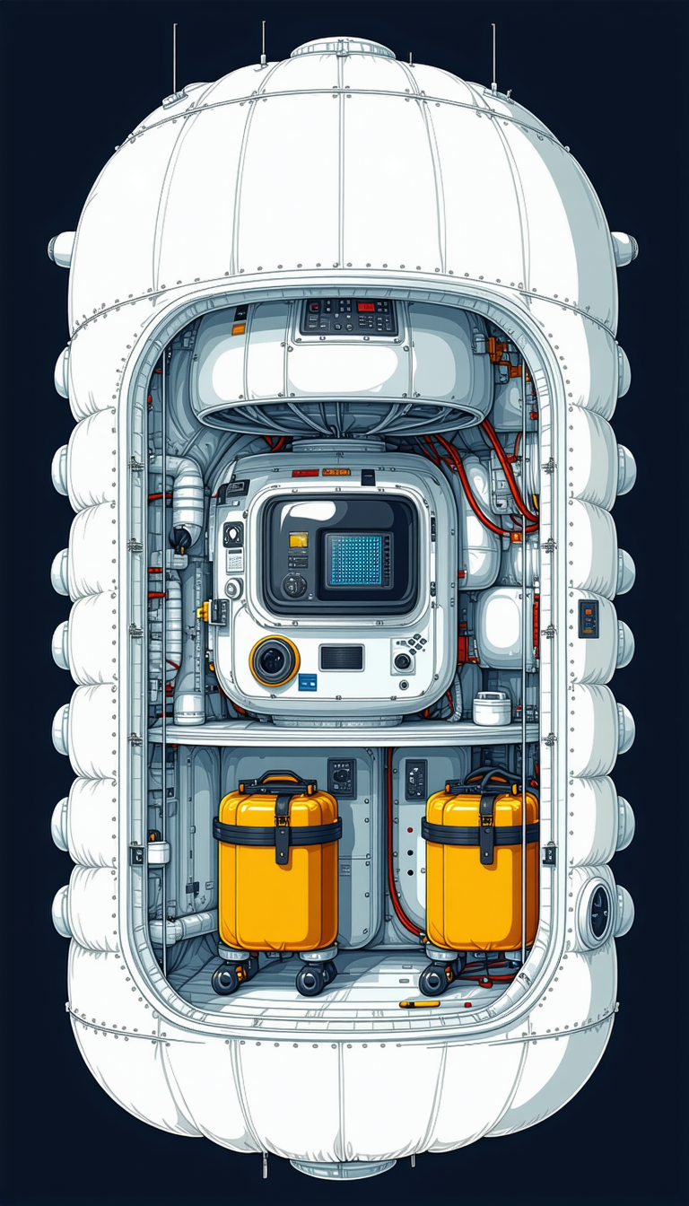 The Image Is A Cartoon Drawing Of A Space Shuttle, Showing The Interior Of The Spacecraft