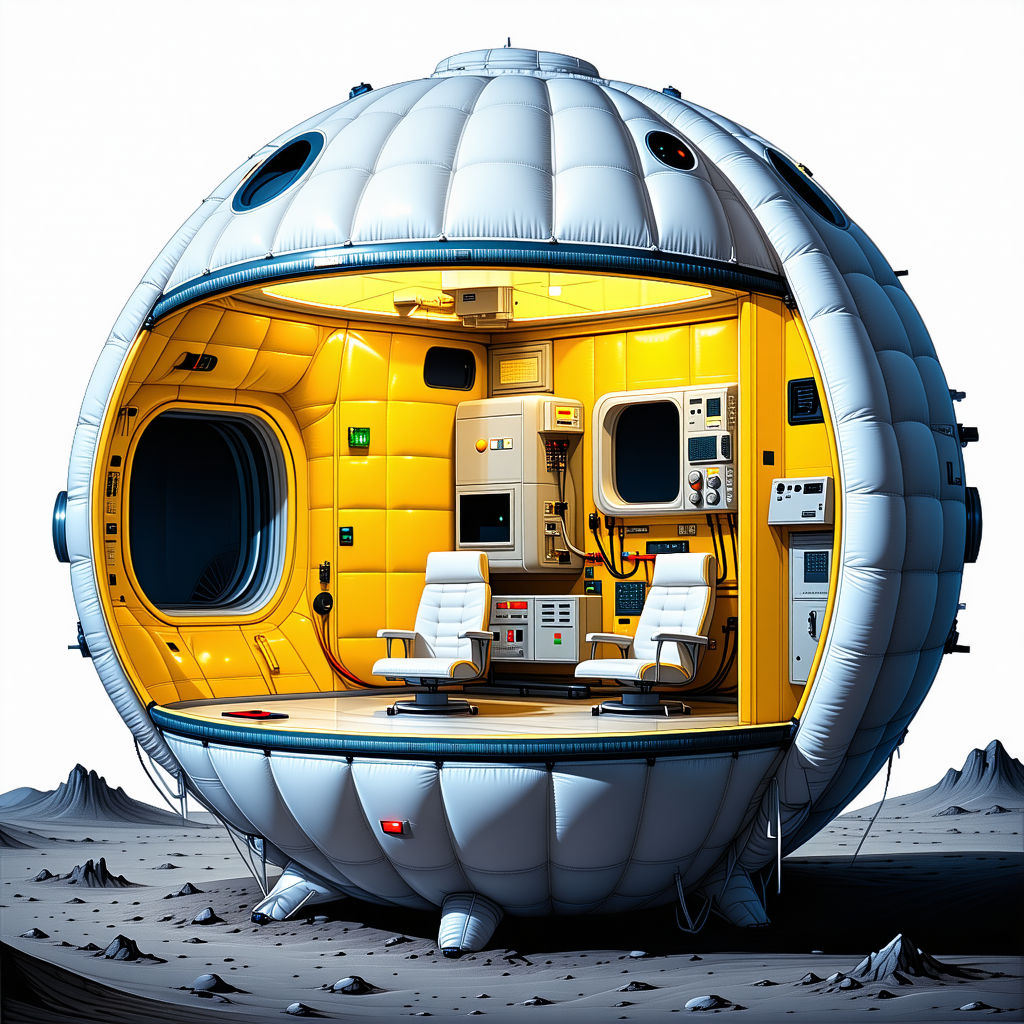 A Large, White, And Yellow Spacecraft With A Dome-shaped Structure