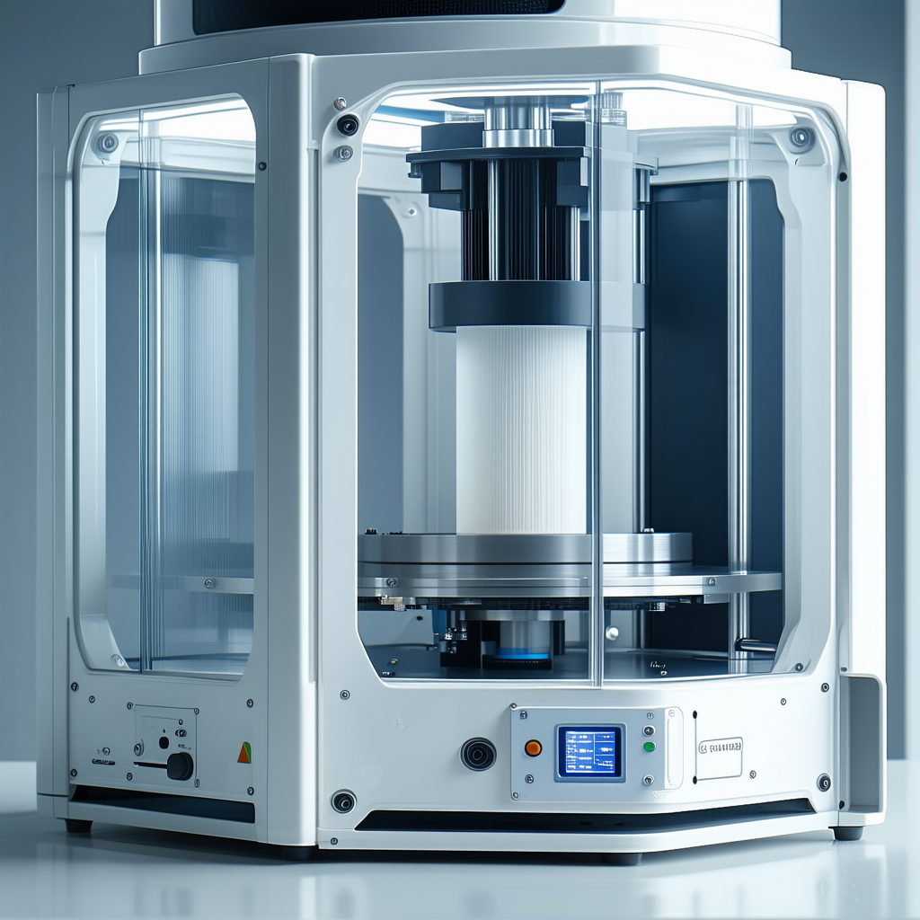 A Large, White, And Clear Machine With A Blue Light On Top