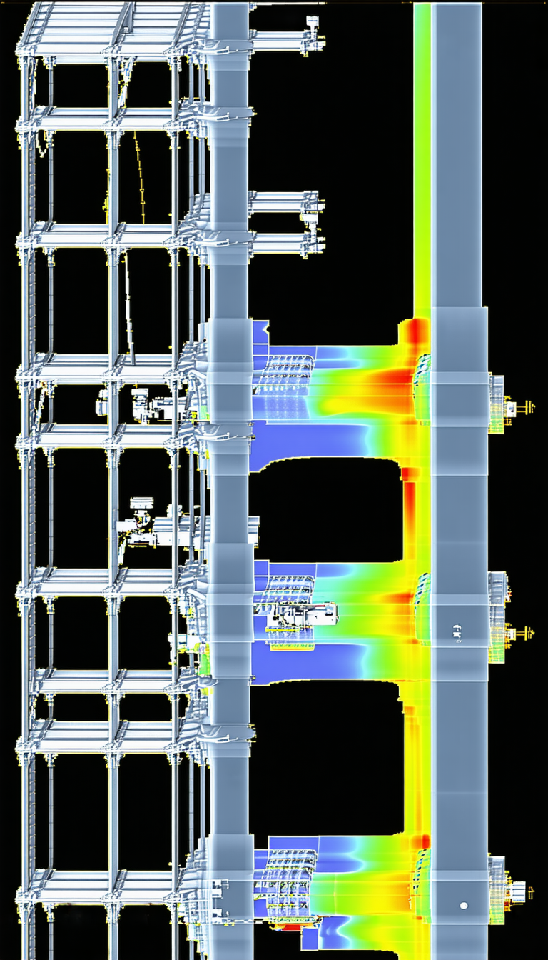 The Image Is A 3d Model Of A Large Pipe With A Blue And Yellow Color Scheme
