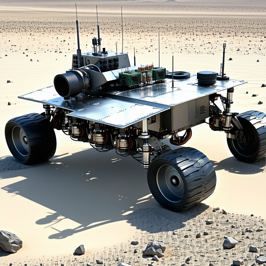A Large Robotic Vehicle Is Sitting On A Rocky Surface